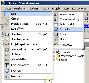 Datei/Neu/Formular