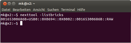 nexttool -listbricks im Terminal